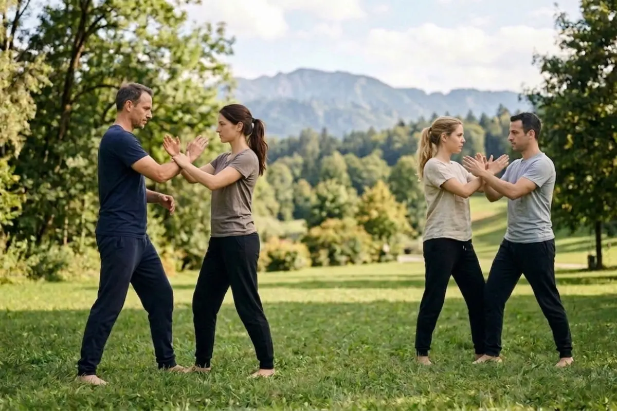 ZXD ILC Gruppe gründen in Österreich: Unser Netzwerk hilft und zeigt wie der Start gelingt. Vier Personen üben Partner Training.
